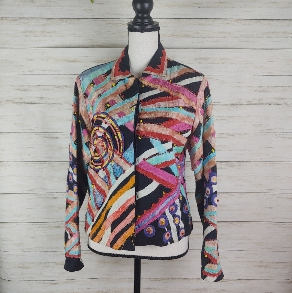 VTG Swirl Patchwork Beaded Zebra lined Jacket